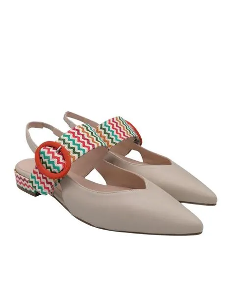 Womens' Beige Combined Ballet Flats