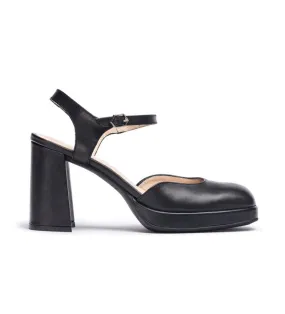 Black Leather Sandals - 9cm Heel Height