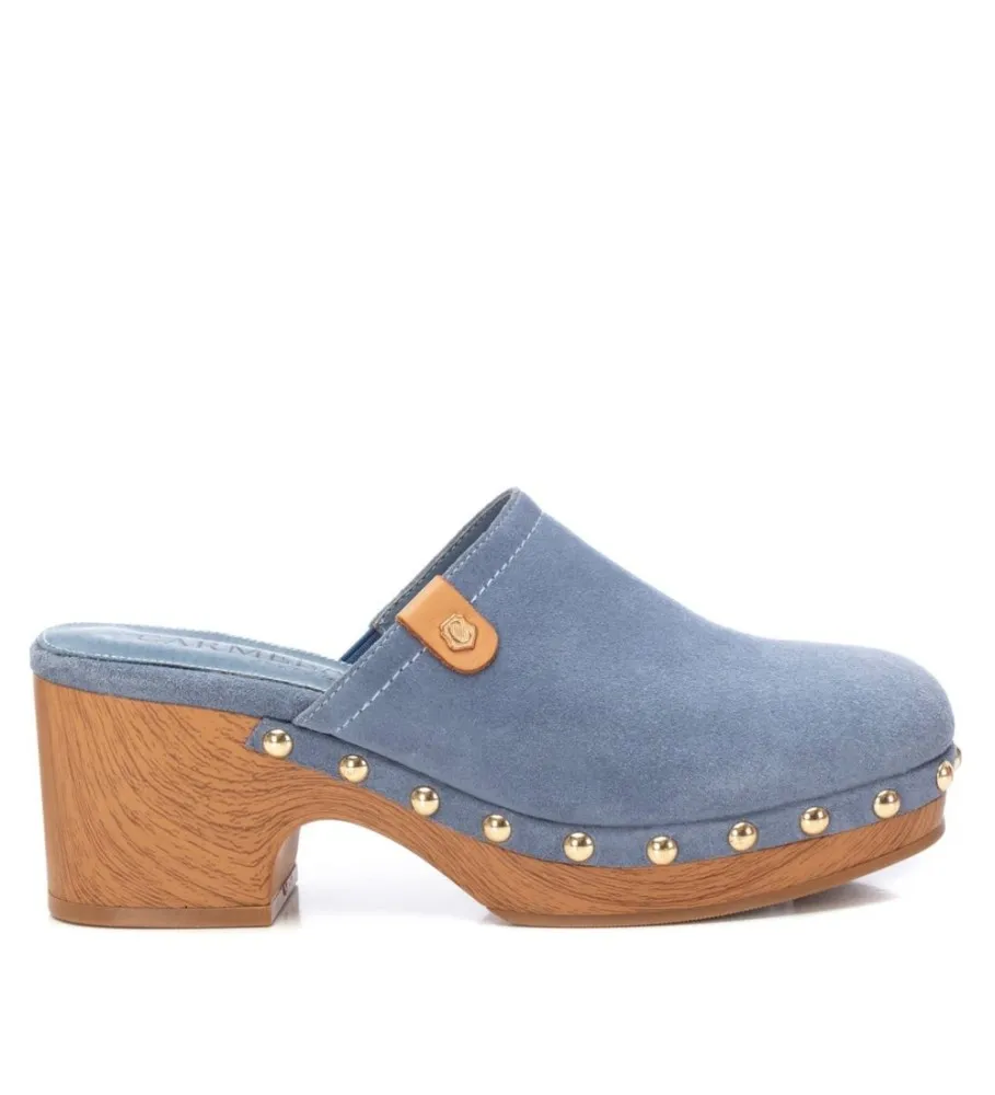 Blue leather clogs 161475 - 7cm heel height