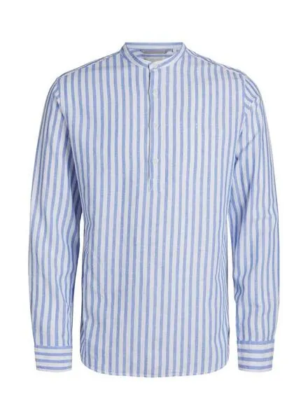 Men's Blue and White Striped Jack and Jones Mazie Shirt