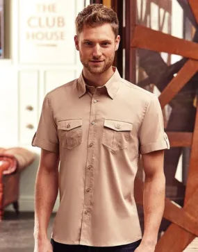 Mens Shirt with Folded Sleeves and Pockets