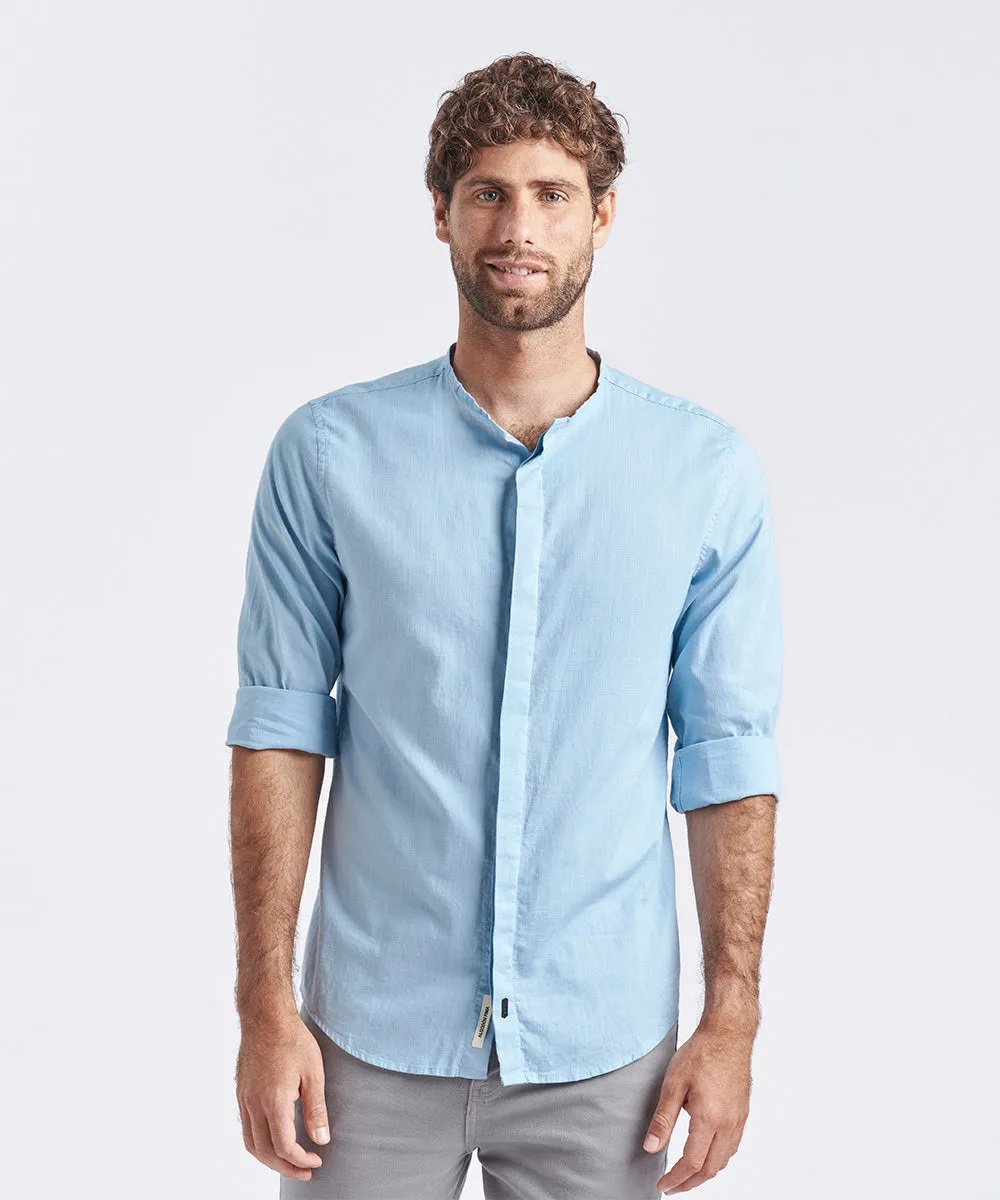 CAMISA MANGA LARGA SIN CUELLO LOOK LINO CR CLASSIC FIT CELESTE PV24