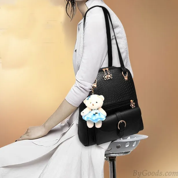 Embossed Flower Bear Backpack Handbag