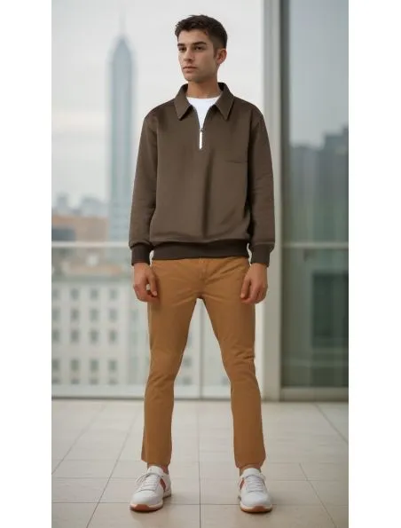 HARTFORD Suéter Polo Zipper Hombre Camo Green