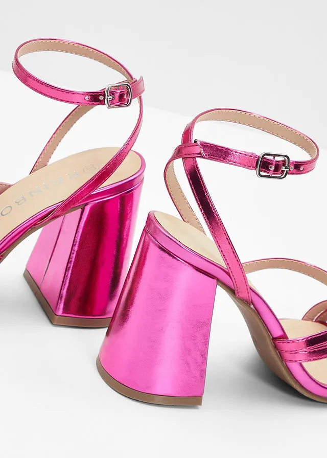 Hot pink heel sandals.