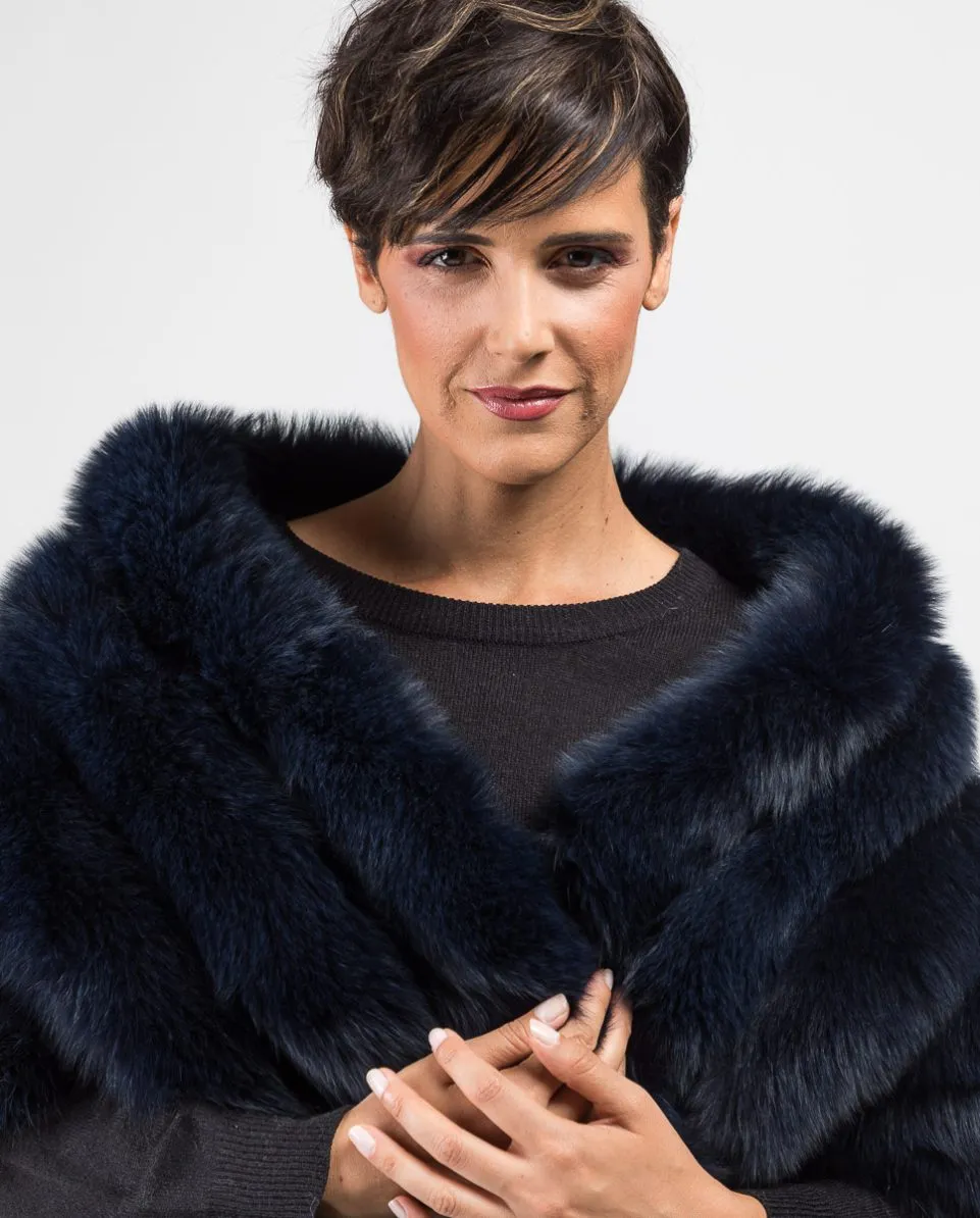 Large blue fox fur and suede rock stole.