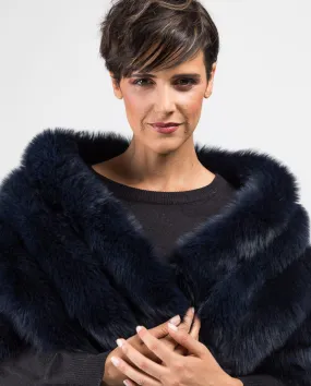 Large blue fox fur and suede rock stole.