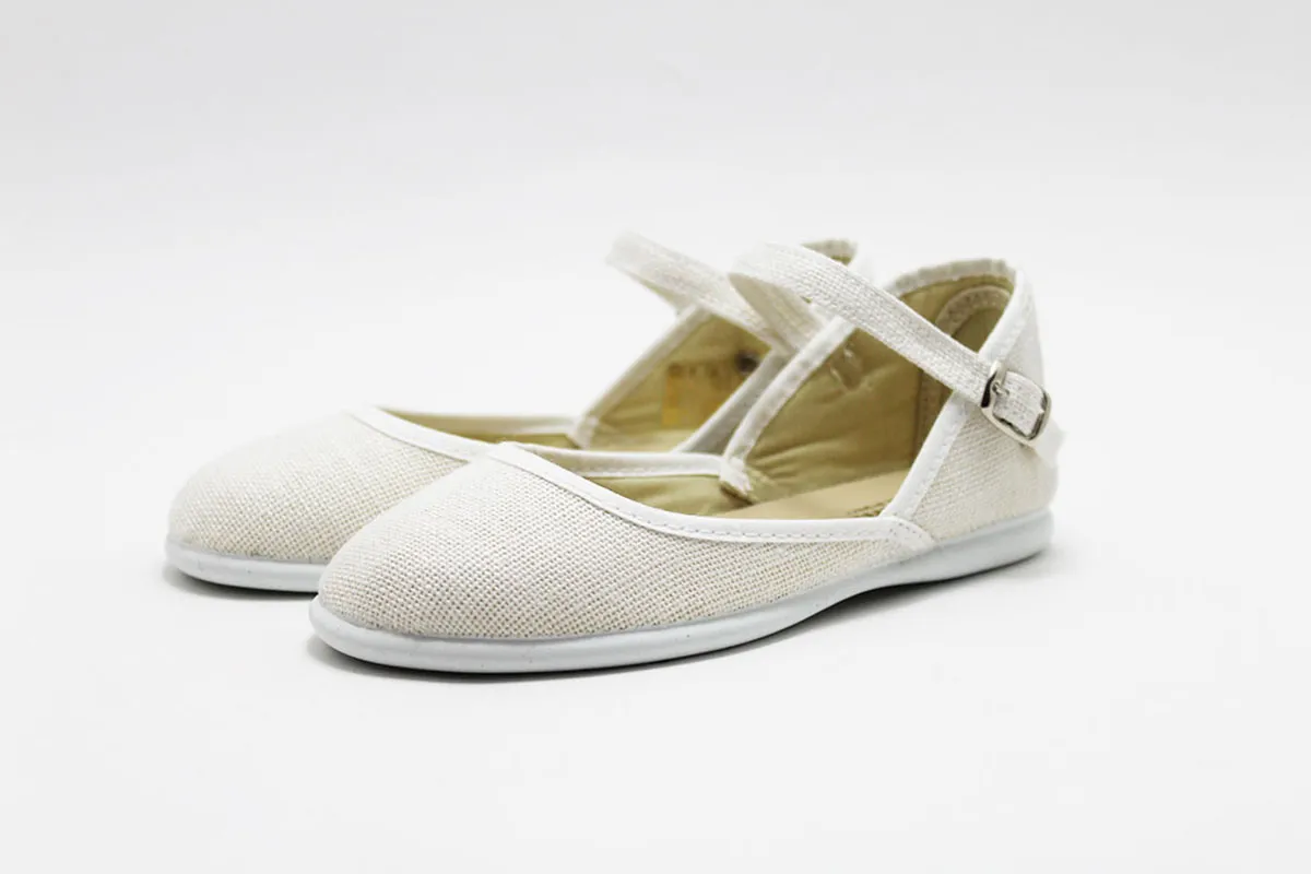 Girl's Linen Buckled Cut-Out Mary Janes