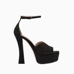 Miu Miu Sandalias Mujer Raso Plataforma Con Cristales-Negro