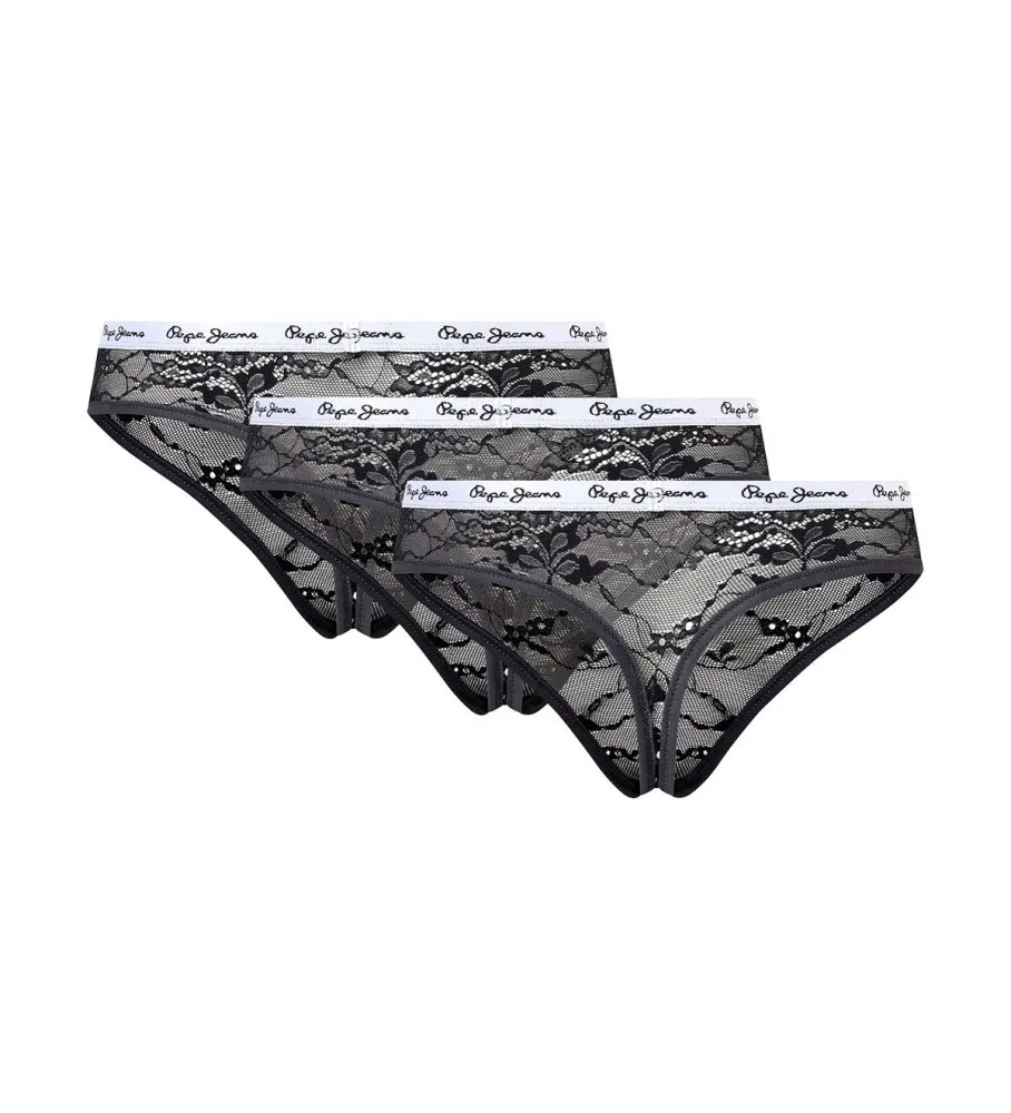 Pack of 3 Classic Black Lace Thongs
