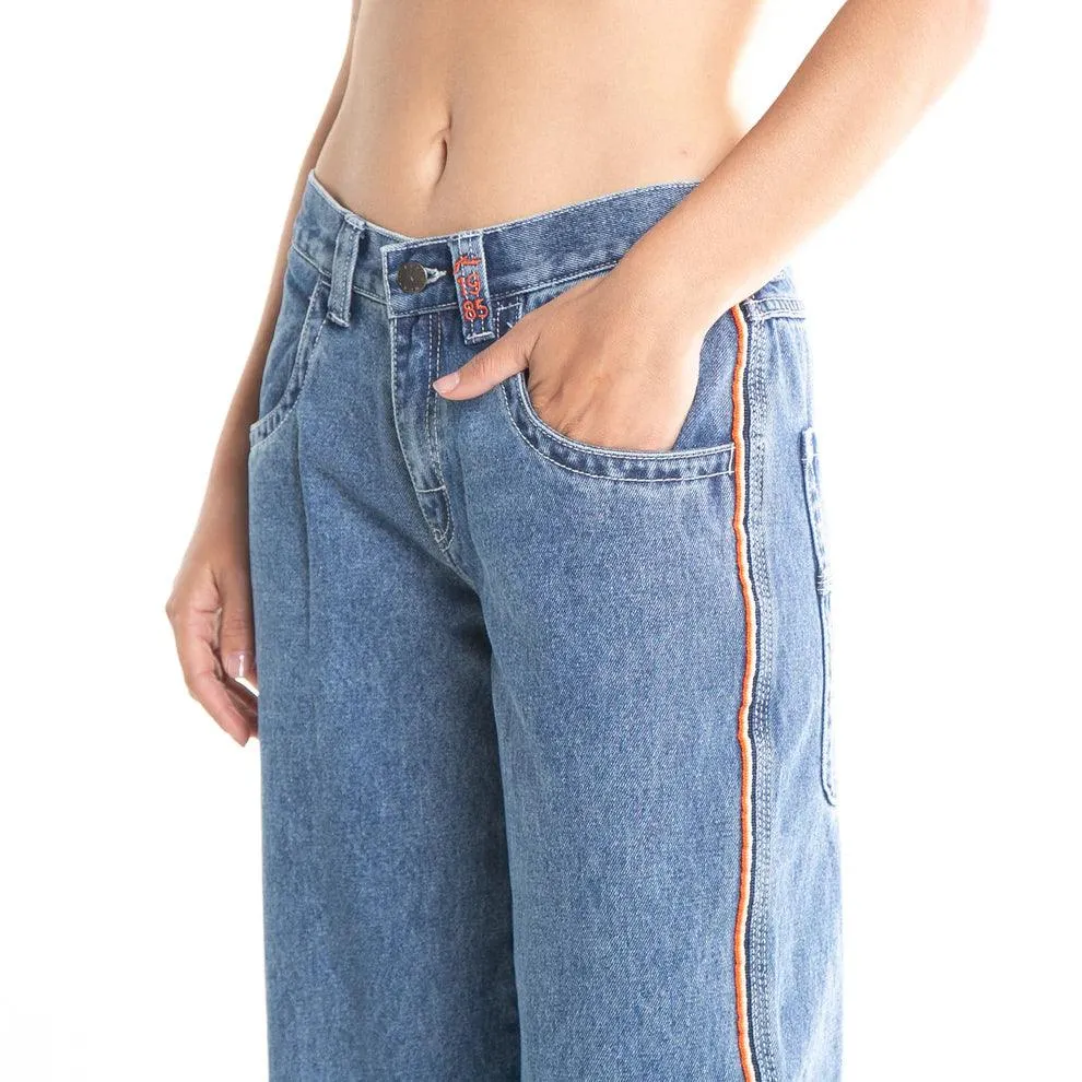 Pantalon Rusty Flip Mommy Low Rise Wide Leg Azul Oscuro Mujer