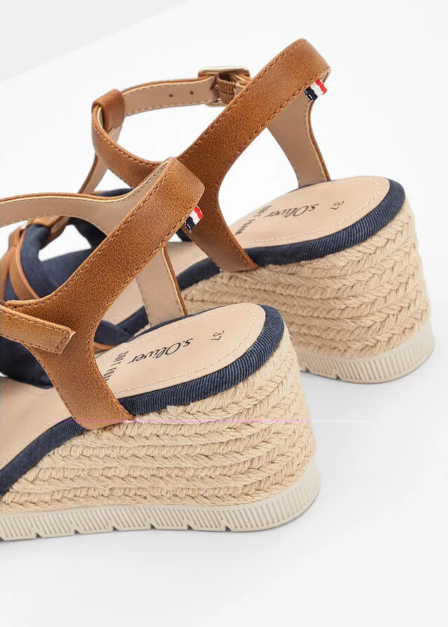 Blue stone wedge heel sandals.