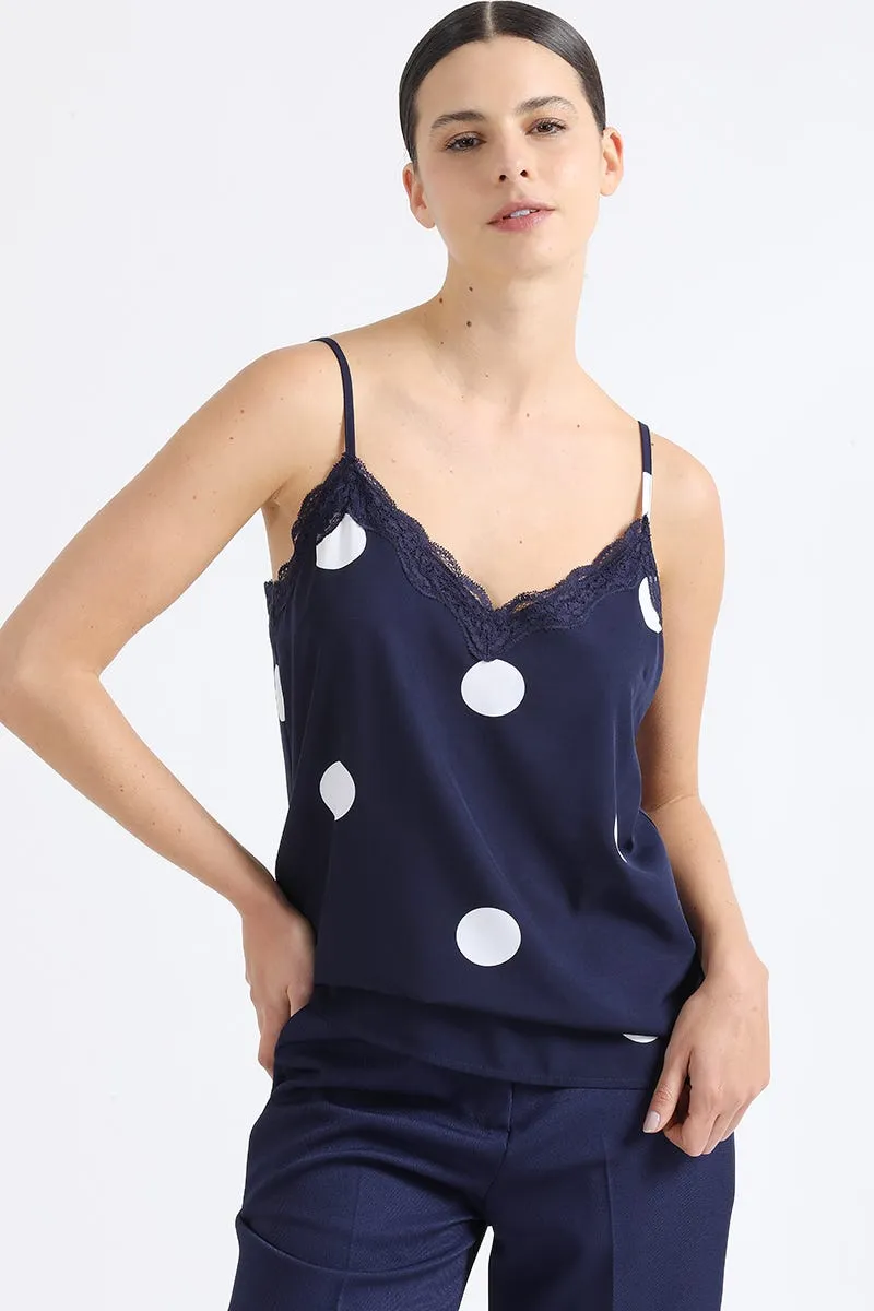 TOP LENCERO ESTAMPADO LUNARES, AZUL