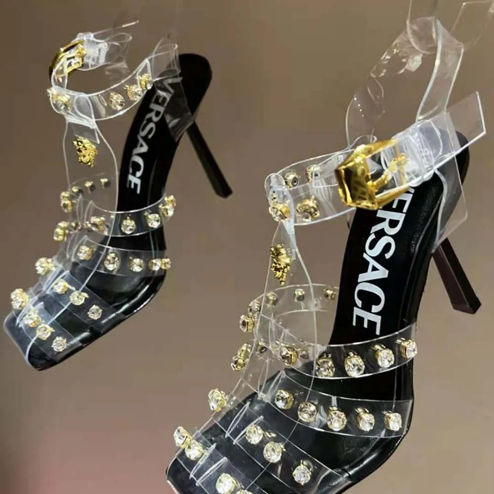 Versace Mujer Sandalias Medusa Cage-Negro