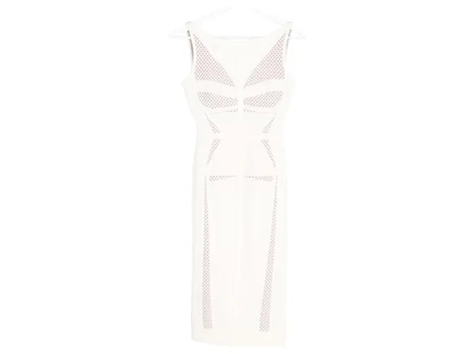 Vestido tubo Herve Leger Camille con inserciones de malla en rayón blanco 