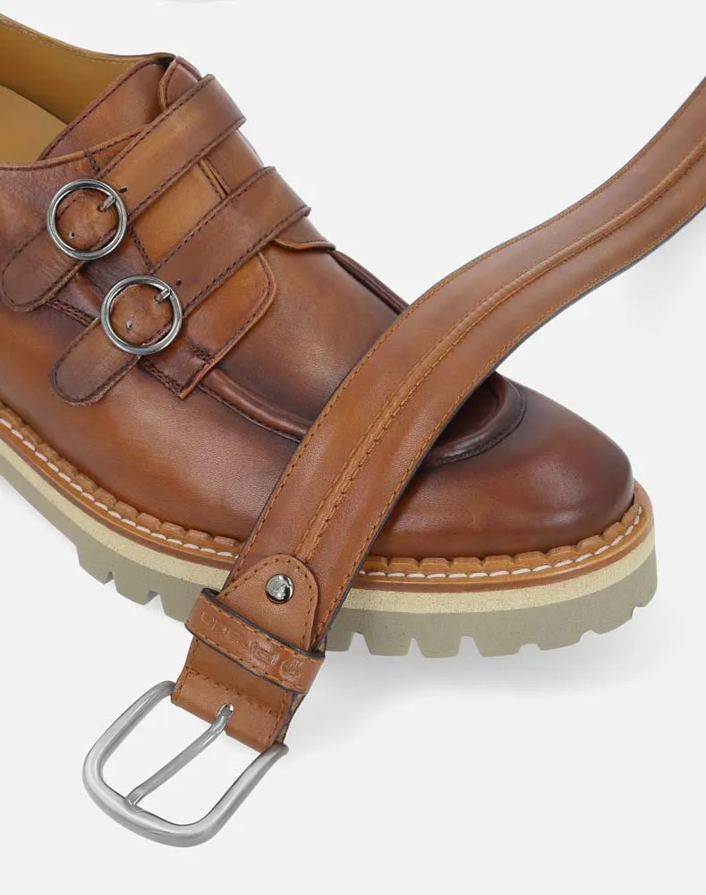 Zapato monk +SIE7E cm de altura cuero para hombre